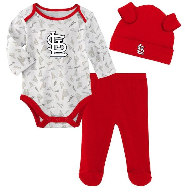 St. Louis Cardinals Newborn & Infant Greatest Lil Player Bodysuit, Pants & Knit Hat Set - White/Red