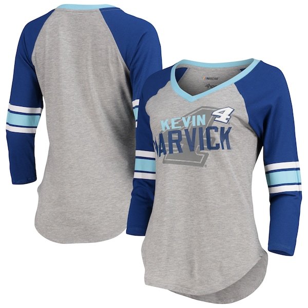 Kevin Harvick G-III 4Her by Carl Banks Women's Star Club Raglan 3/4-Sleeve V-Neck T-Shirt - Heathered Gray/Blue