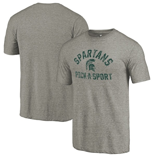 Michigan State Spartans Fanatics Branded Distressed Pick-A-Sport Tri-Blend Sleeve T-Shirt - Ash