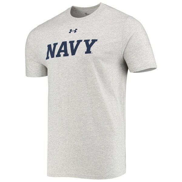 Navy Midshipmen Under Armour School Logo Performance Cotton T-Shirt - Heathered Gray
