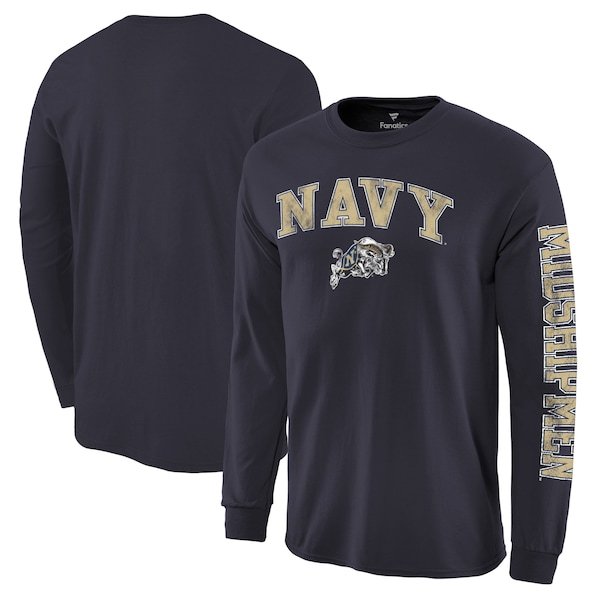 Navy Midshipmen Fanatics Branded Distressed Arch Over Logo Long Sleeve Hit T-Shirt - Navy