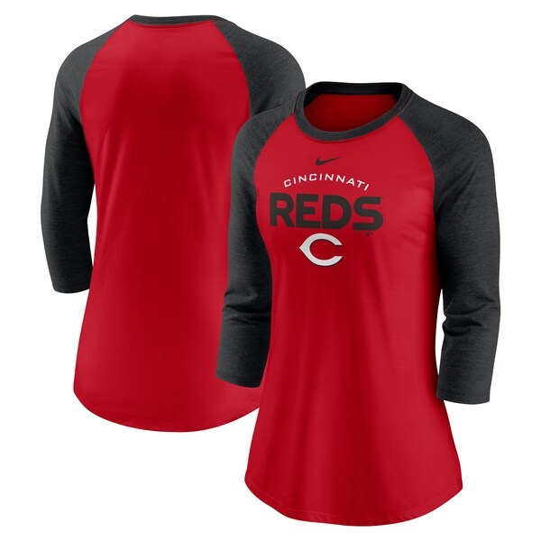 Cincinnati Reds Nike Women's Modern Baseball Arch Tri-Blend Raglan Three-Quarter Sleeve T-Shirt - Red/Black