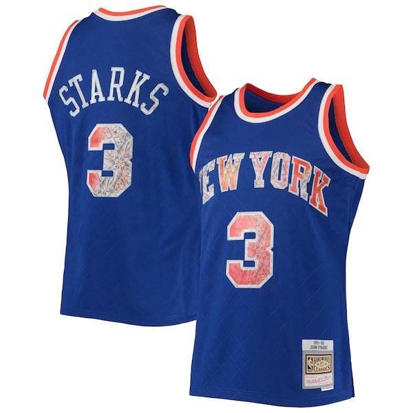 John Starks New York Knicks Mitchell & Ness 1991-92 Hardwood Classics 75th Anniversary Diamond Swingman Jersey - Blue