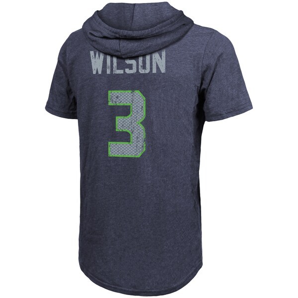 Russell Wilson Seattle Seahawks Fanatics Branded Player Name & Number Tri-Blend Hoodie T-Shirt - College Navy