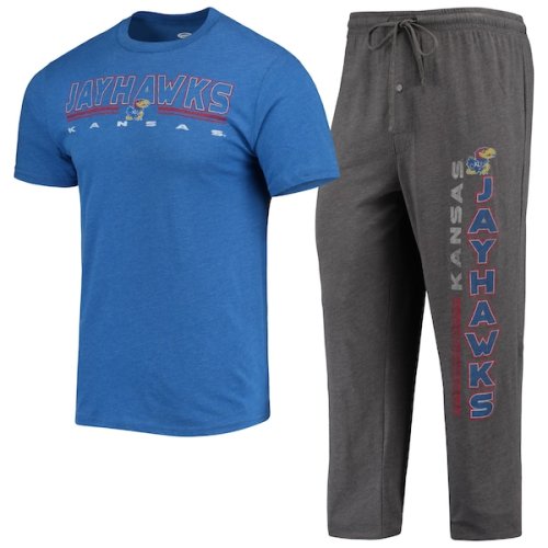 Kansas Jayhawks Concepts Sport Meter T-Shirt & Pants Sleep Set - Heathered Charcoal/Royal