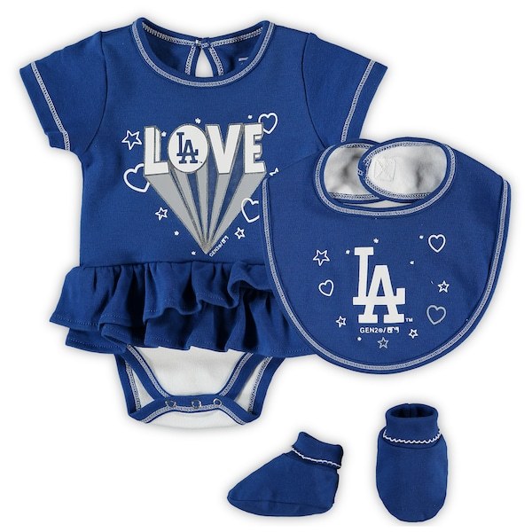 Los Angeles Dodgers Girls Newborn & Infant Play Your Best Bodysuit, Bib & Booties Set - Royal