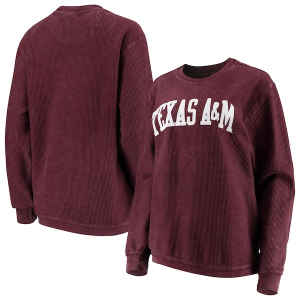 Texas A&M Aggies Pressbox Women's Comfy Cord Vintage Wash Basic Arch Pullover Sweatshirt - Maroon