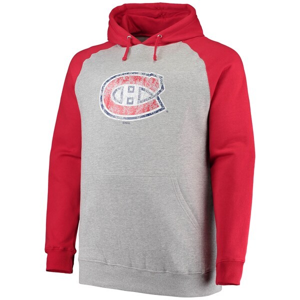 Montreal Canadiens Fanatics Branded Big & Tall Raglan Pullover Hoodie - Heathered Gray/Red