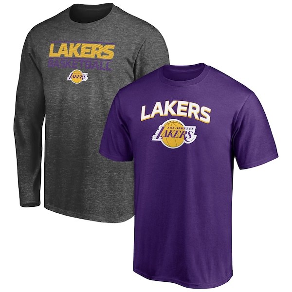 Los Angeles Lakers Fanatics Branded T-Shirt Combo Set - Purple/Heathered Charcoal