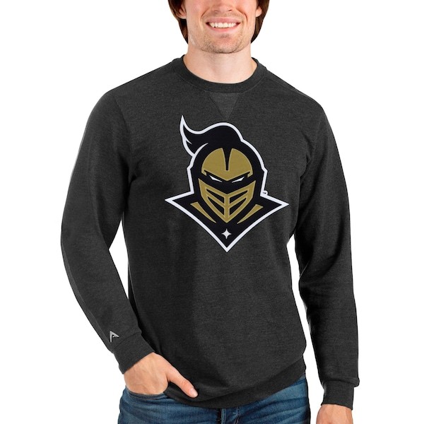 UCF Knights Antigua Logo Reward Crewneck Pullover Sweatshirt - Heathered Black