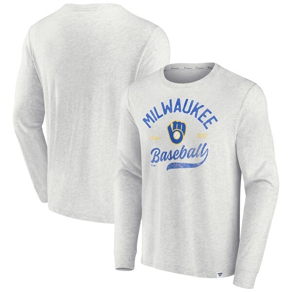 Milwaukee Brewers Fanatics Branded True Classics Game Maker Long Sleeve T-Shirt - Heathered Gray