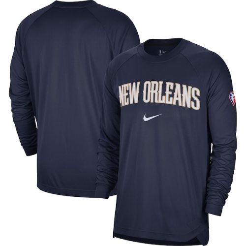 New Orleans Pelicans Nike 75th Anniversary Pregame Shooting Performance Raglan Long Sleeve T-Shirt - Navy