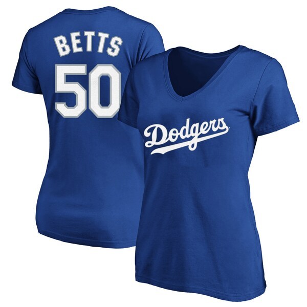 Mookie Betts Los Angeles Dodgers Women's Plus Size Name & Number V-Neck T-Shirt - Royal