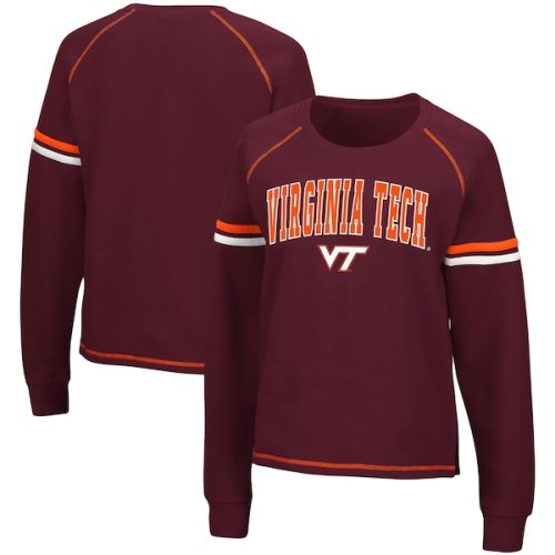 Virginia Tech Hokies Colosseum Women's Sweep Pass Sleeve Stripe Raglan Pullover Sweatshirt - Maroon