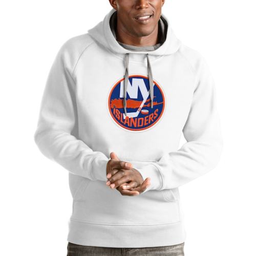 New York Islanders Antigua Logo Victory Pullover Hoodie - White