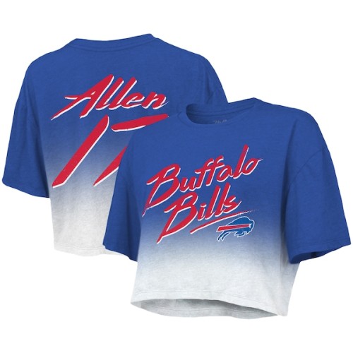 Josh Allen Buffalo Bills Majestic Threads Women's Drip-Dye Player Name & Number Tri-Blend Crop T-Shirt - Royal/White