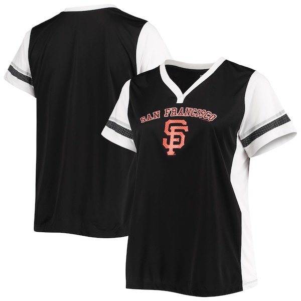 San Francisco Giants Women's Plus Size V-Neck Jersey T-Shirt - Black/White