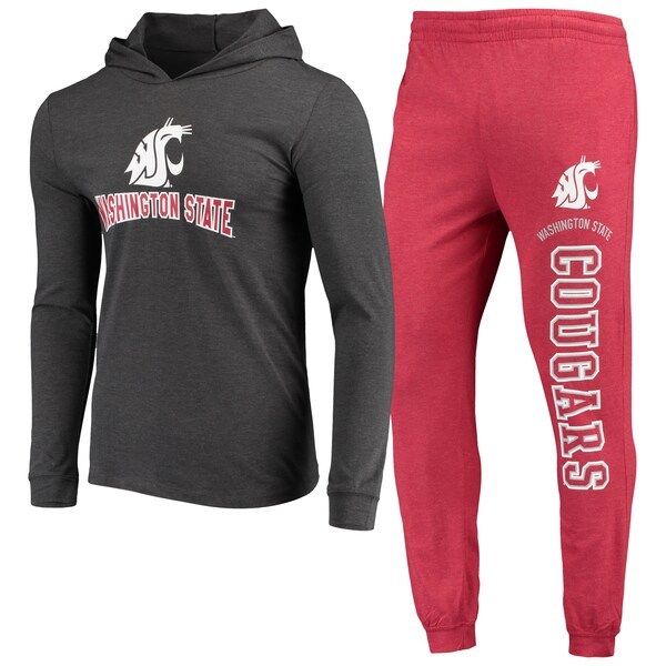 Washington State Cougars Concepts Sport Meter Long Sleeve Hoodie T-Shirt & Jogger Pants Sleep Set - Crimson/Charcoal