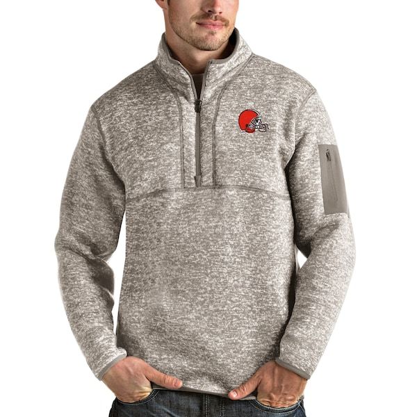 Cleveland Browns Antigua Fortune Quarter-Zip Pullover Jacket - Oatmeal