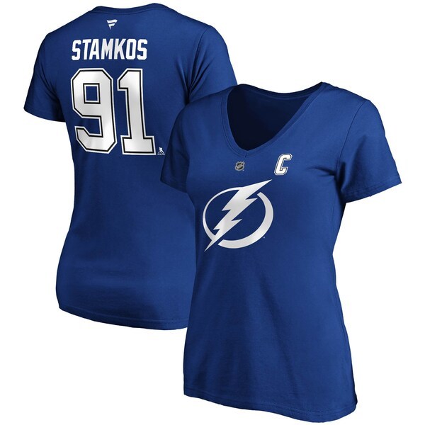 Steven Stamkos Tampa Bay Lightning Fanatics Branded Women's Authentic Stack Captain Name & Number V-Neck T-Shirt - Blue