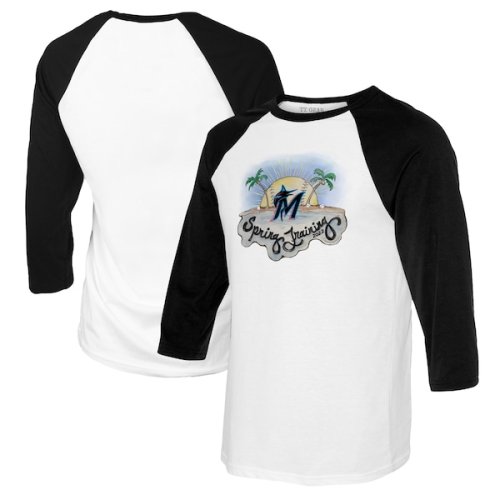 Miami Marlins Tiny Turnip Youth 2022 Spring Training 3/4 Sleeve Raglan T-Shirt - White/Black