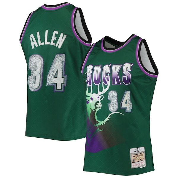 Ray Allen Milwaukee Bucks Mitchell & Ness 1996-97 Hardwood Classics 75th Anniversary Diamond Swingman Jersey - Green