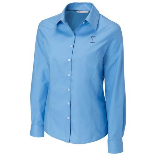 LPGA Cutter & Buck Women's Fine Twill Long Sleeve Button-Up Shirt - Light Blue