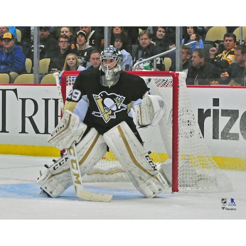 Marc-Andre Fleury Pittsburgh Penguins Fanatics Authentic Unsigned Black Jersey in Net Photograph