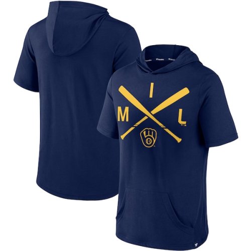 Milwaukee Brewers Fanatics Branded Iconic Rebel Short Sleeve Pullover Hoodie - Navy