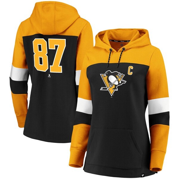 Sidney Crosby Pittsburgh Penguins Fanatics Branded Women's Heavy Block Pullover Hoodie - Black/Gold