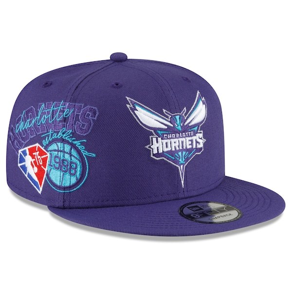 Charlotte Hornets New Era Back Half 9FIFTY Snapback Adjustable Hat - Purple