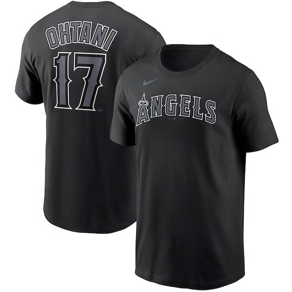 Shohei Ohtani Los Angeles Angels Nike Black & White Name & Number T-Shirt - Black