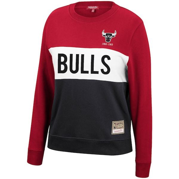 Chicago Bulls Mitchell & Ness Women's Hardwood Classics Colorblock 2.0 Pullover Sweatshirt - Black/Red