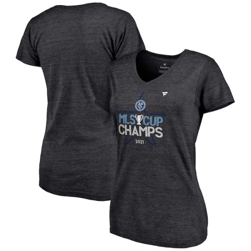 New York City FC Fanatics Branded Women's 2021 MLS Cup Champions Locker Room V-Neck T-Shirt - Heathered Charcoal