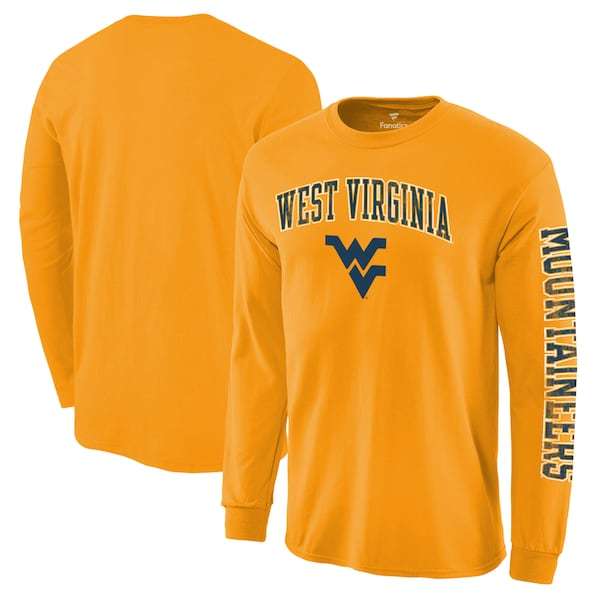 West Virginia Mountaineers Fanatics Branded Distressed Arch Over Logo Long Sleeve Hit T-Shirt - Gold