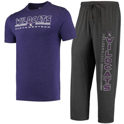 Northwestern Wildcats Concepts Sport Meter T-Shirt & Pants Sleep Set - Heathered Charcoal/Purple
