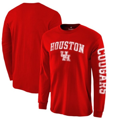Houston Cougars Fanatics Branded Distressed Arch Over Logo 2-Hit Long Sleeve T-Shirt - Red