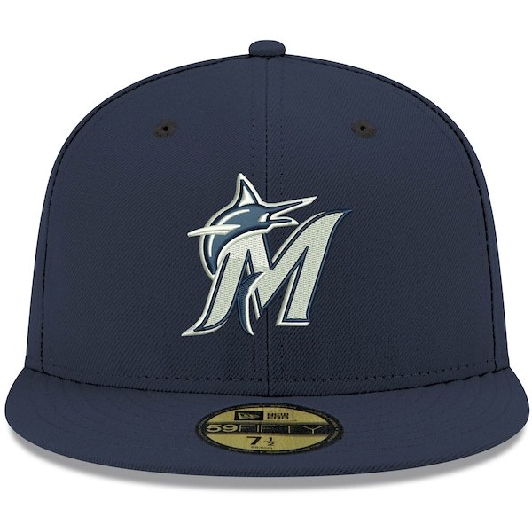 Miami Marlins New Era Logo White 59FIFTY Fitted Hat - Navy