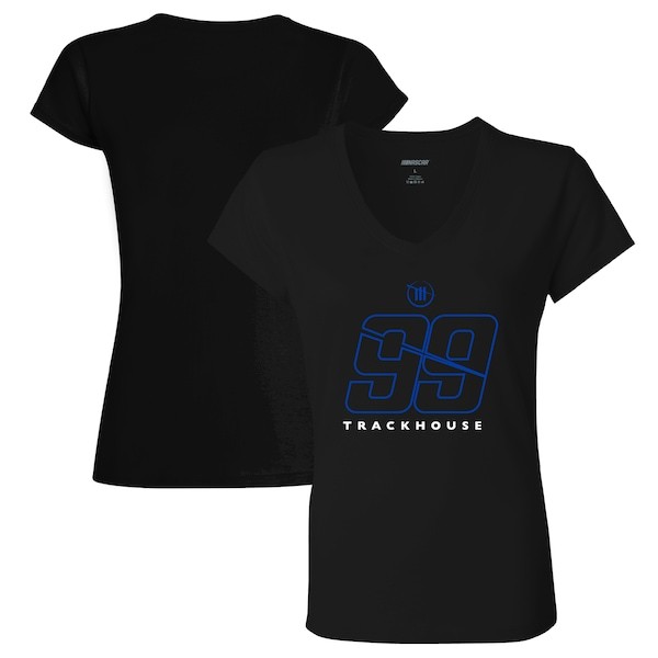 TRACKHOUSE RACING Checkered Flag Women's Graphic V-Neck T-Shirt - Black