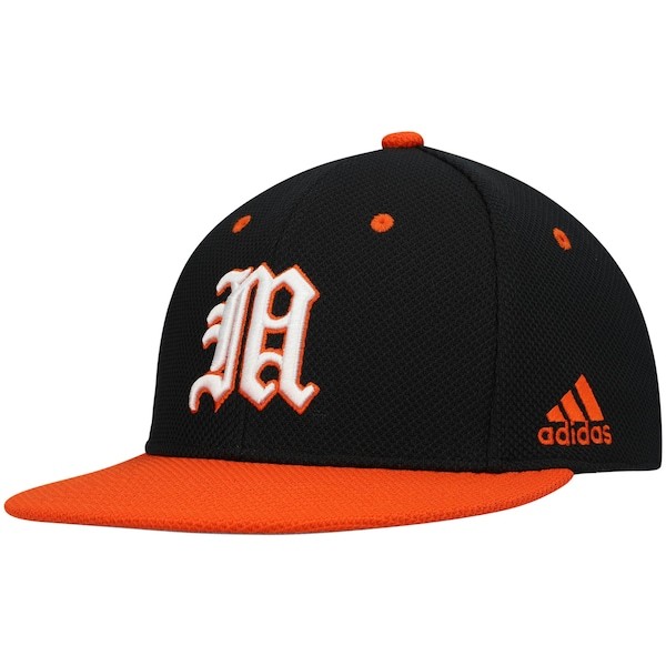 Miami Hurricanes adidas On-Field Baseball Fitted Hat - Black/Orange