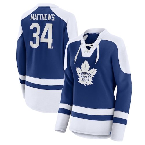 Auston Matthews Toronto Maple Leafs Fanatics Branded Women's Lace-Up Raglan Sweatshirt - Blue/White