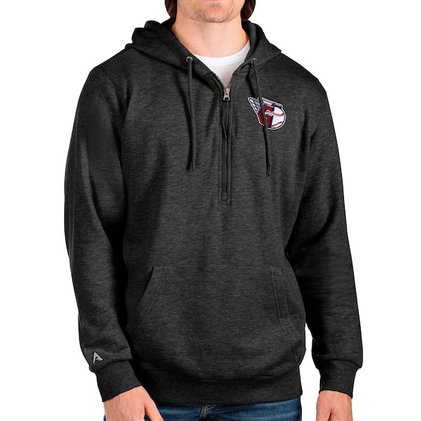 Cleveland Guardians Antigua Action Quarter-Zip Pullover Hoodie - Heathered Black
