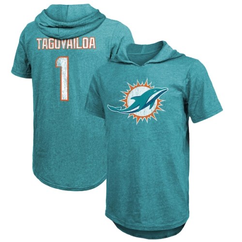 Tua Tagovailoa Miami Dolphins Fanatics Branded Player Name & Number Tri-Blend Hoodie T-Shirt - Aqua