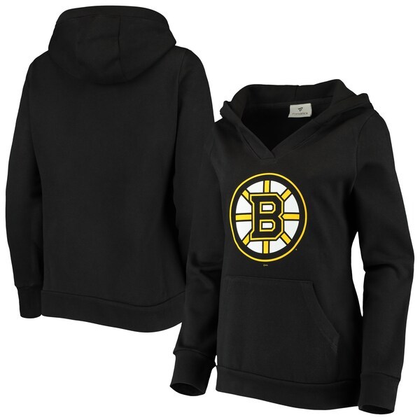 Boston Bruins Fanatics Branded Women's Primary Team Logo Fleece V-Neck Pullover Hoodie - Black