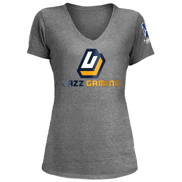 Jazz Gaming New Era Women's NBA 2K League Logo Wordmark Tri-Blend V-Neck T-Shirt - Heather Gray