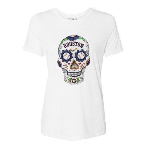 Houston Astros Tiny Turnip Women's Sugar Skull T-Shirt - White