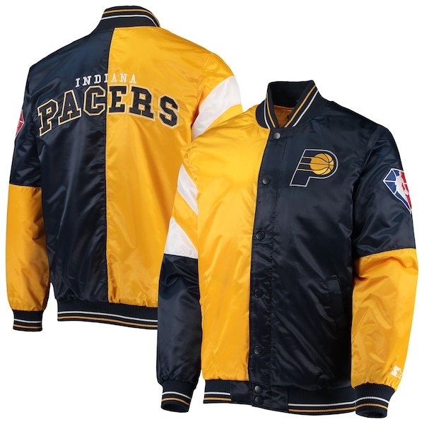 Indiana Pacers Starter 75th Anniversary Leader Color Block Satin Full-Snap Jacket - Gold/Navy