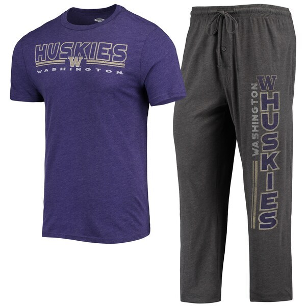 Washington Huskies Concepts Sport Meter T-Shirt & Pants Sleep Set - Heathered Charcoal/Purple