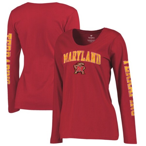 Maryland Terrapins Fanatics Branded Women's Arch Over Logo Scoop Neck Long Sleeve T-Shirt - Red