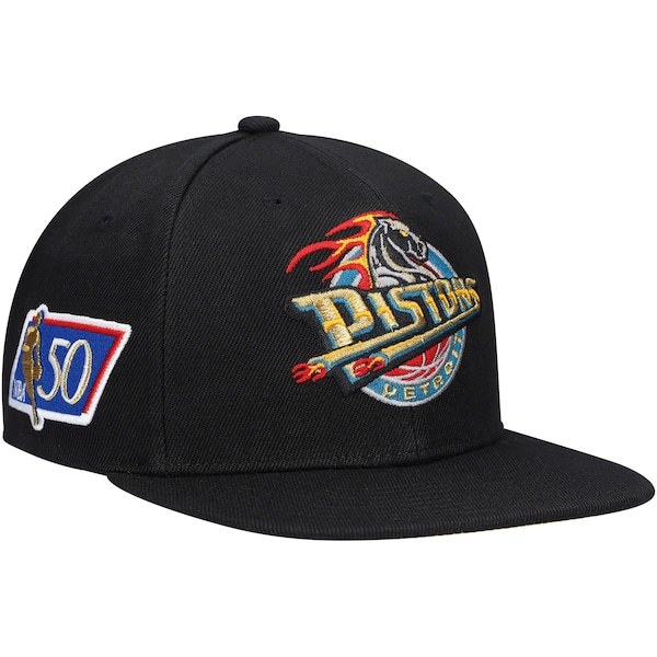 Detroit Pistons Mitchell & Ness 50th Anniversary Snapback Hat - Black